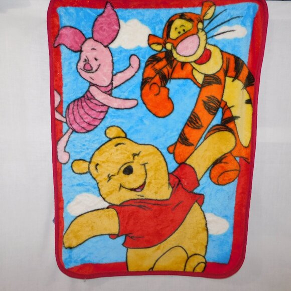 Disney Other - VTG Disney Winnie the Pooh Piglet Tigger Plush Fleece Blanket Red Blue 30 x 42